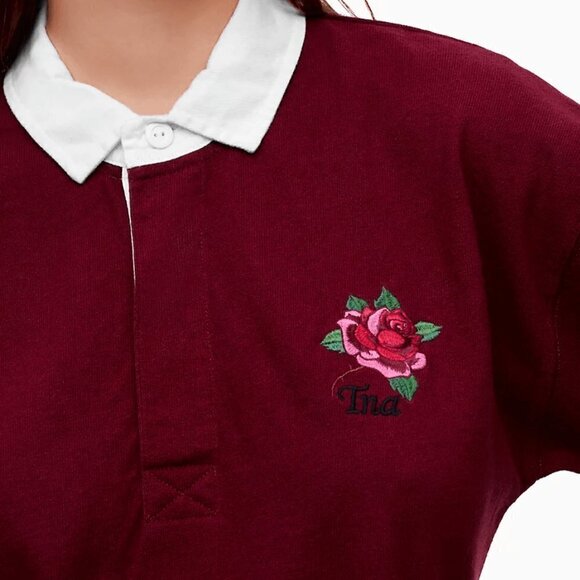 Aritzia Tna Covenham Long Sleeve T-shirt Embroidered Burgundy Red Size XS - Picture 2 of 13